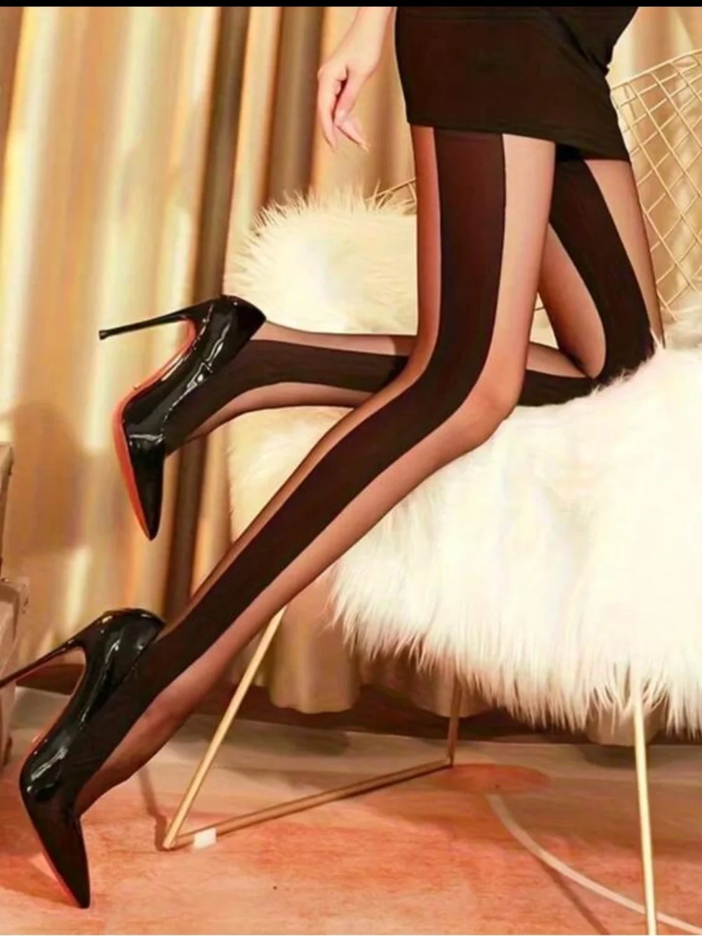 Sheer Black Panelled Women’s Tights - Elegant Fashion Hosiery